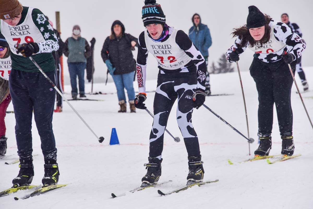 LI Nordic skiers racing at Kingdom Trails. 