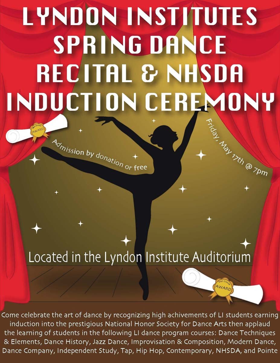 Poster graphic for LI's Spring Dance Recital on Friday, May 17, 2024 at 7 p.m.